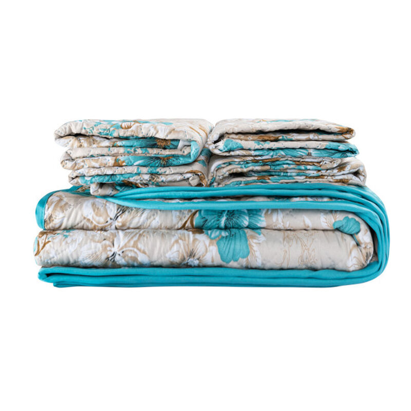 Juego de Colcha Matrimonial Queen Size Turquesa image number null