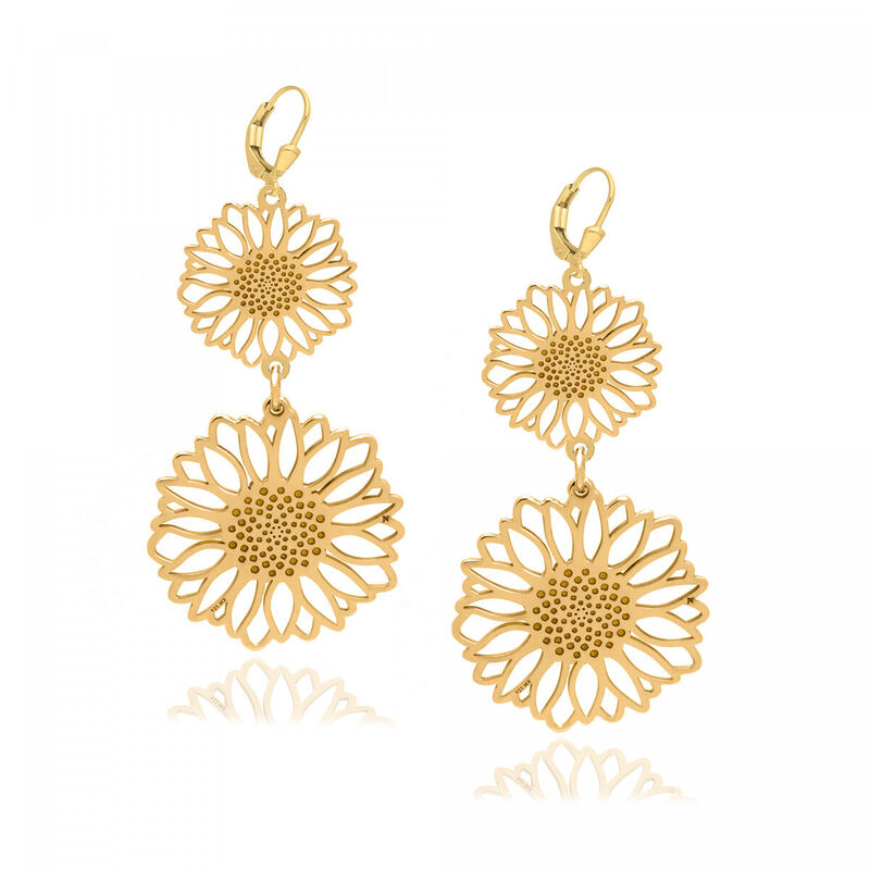Aretes Largos Girasol de Plata Con Ba&ntilde;o de Oro image number null
