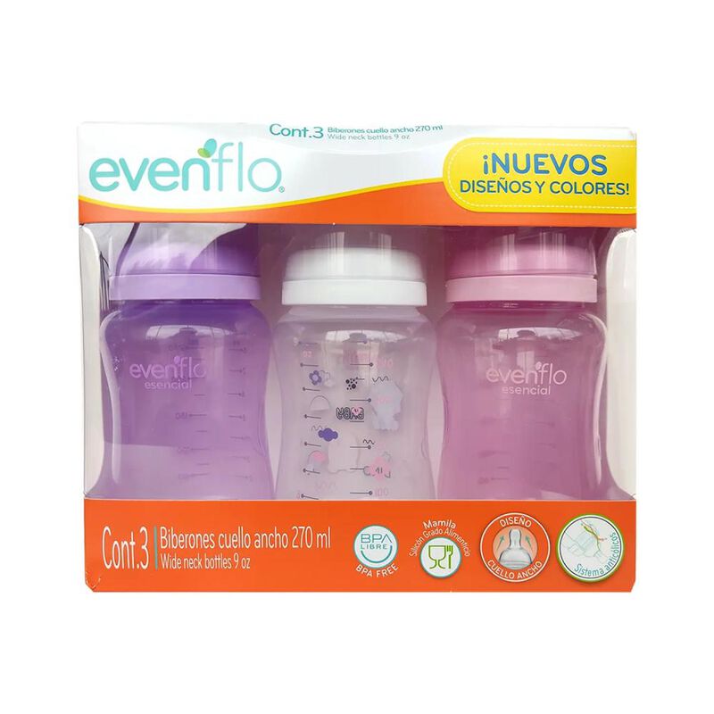 Biberones Evenflo Cuello Ancho 270 Ml - 3 Pieza... image number null