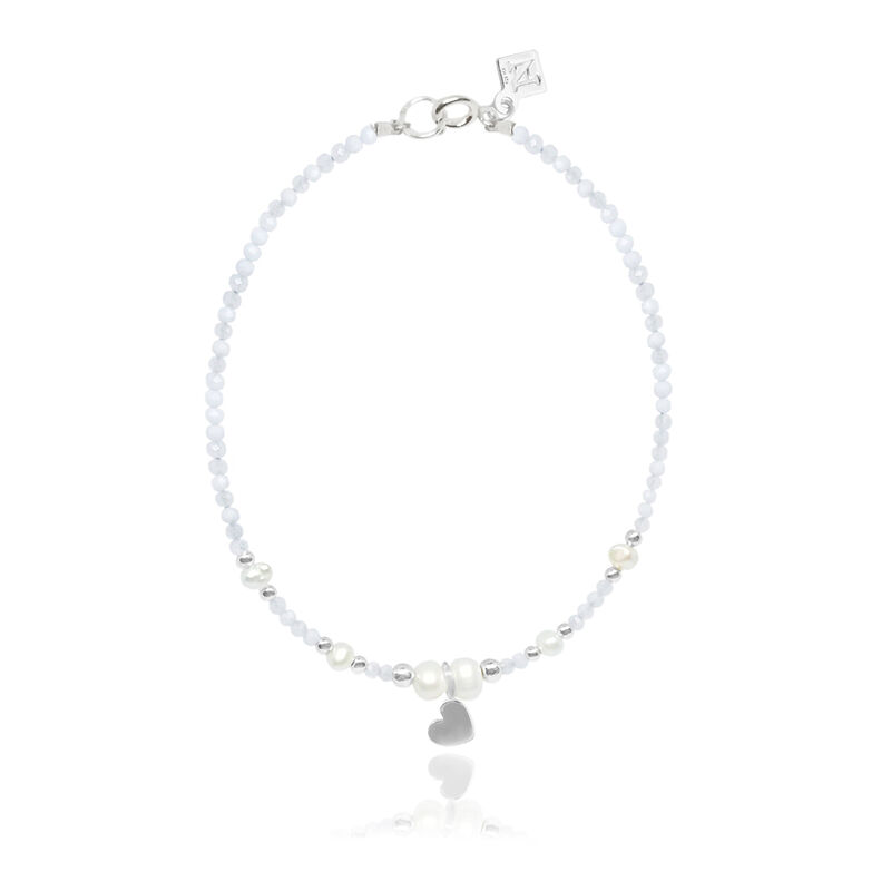 Pulsera Amore calcedonia azul y perlas con cora... image number null