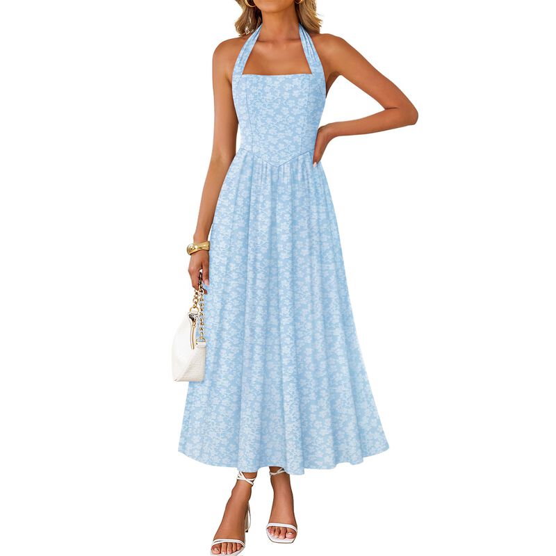 Vestido Zesica Maxi Floral Azul M Sin Mangas image number null
