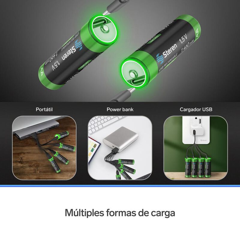 4 baterías recargables USB Li-Ion tipo AA, de 1... image number null