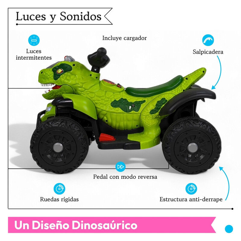 Cuatrimoto El&eacute;ctrica Infantil D/ Dinosaurio TEK... image number null
