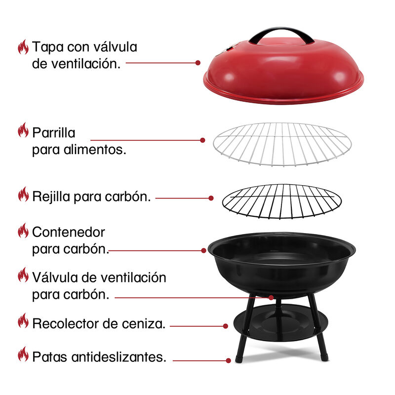 Parrilla De Carb&oacute;n Port&aacute;til Tipo Kettle Con Tap... image number null