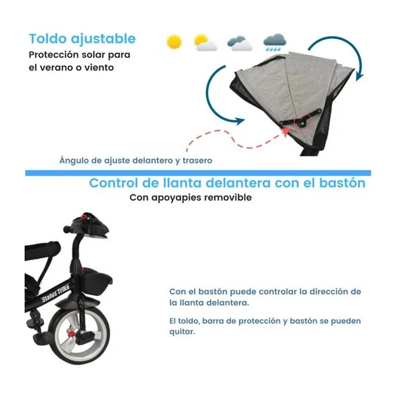 Triciclo Para Ni&ntilde;os Gris 7en1 Con Asiento Girat... image number null