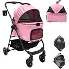 Carriola para Mascotas Cochecito para Perros y Gatos Pequeños-Medianos Transportadora Extraíble Ligera y Plegable c/Freno - Rosa