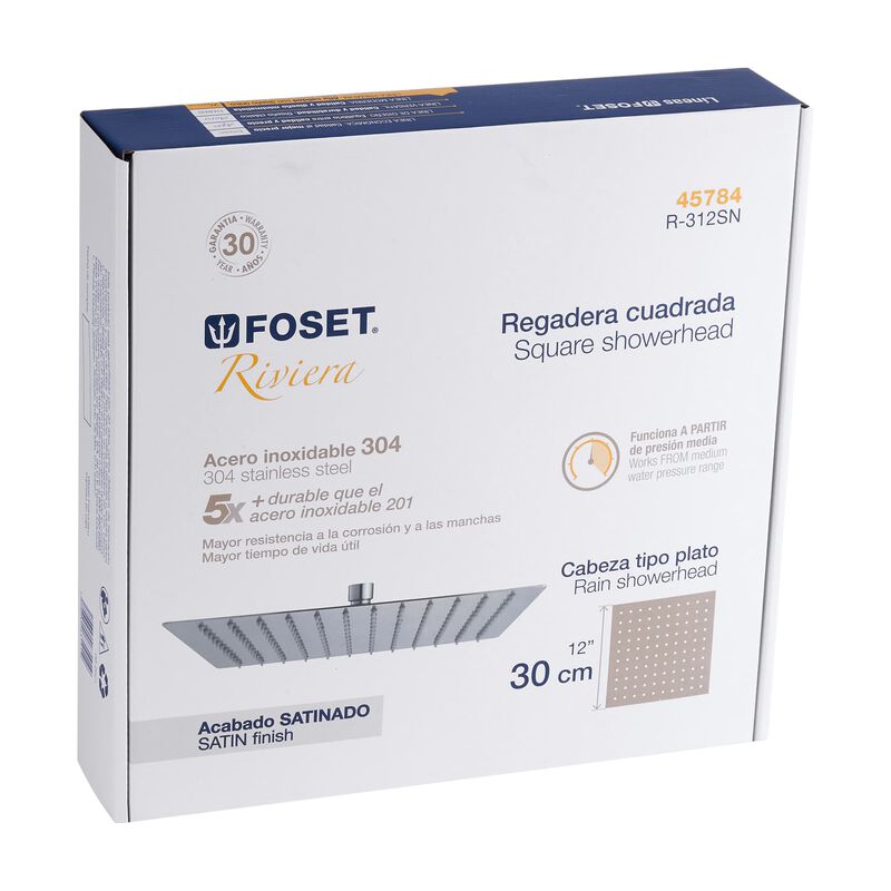Regadera Sat&iacute;n 12' Plato Cuadrado delgado Sin B... image number null