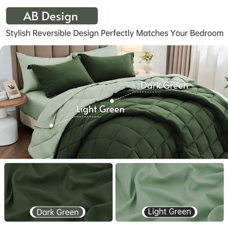 Juego De Ropa De Cama Muxhomo Queen Verde Oscur... image number null