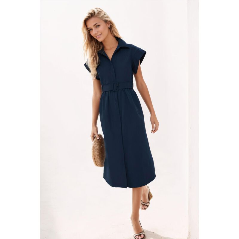 Vestido Ladyful Midi Camisa Cintur&oacute;n Azul Marin... image number null