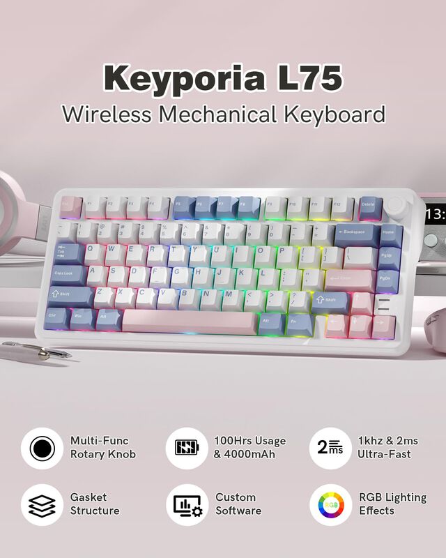 Teclado Mec&aacute;nico Inal&aacute;mbrico Keyporia L75 Con P... image number null