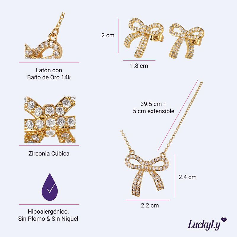 Set Joyer&iacute;a Mujer Oro 14k Collar Aretes Regalos... image number null