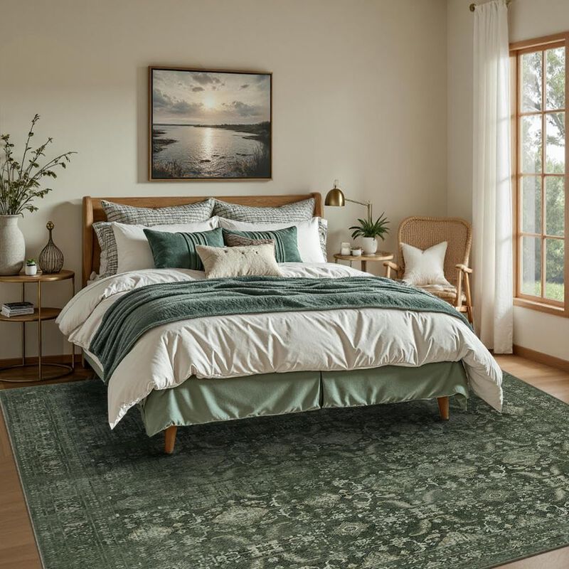 Alfombra Rugxara 5x7 Lavable Verde Vintage image number null