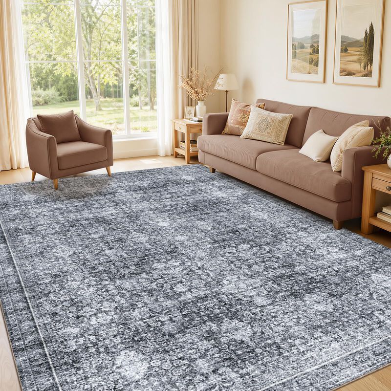 Alfombra De &Aacute;rea Sasttie 5x7 Lavable Negro Gris image number null