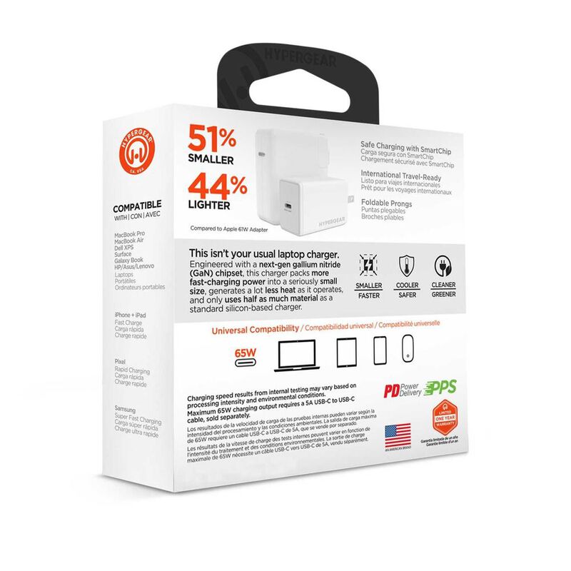 Cargador r&aacute;pido AC HYPERGEAR USB-C PD 65W GaN P... image number null
