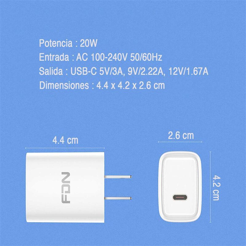Cargador AC FDN USB-C 20W Universal Blanco image number null