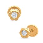 Broqueles De Flor En Oro Amarillo 14k Con 6.5pts De Diamante (2mm Aprox)