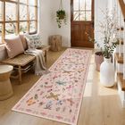Alfombra Corredor Rugxara 152 cm Rosa Floral Lavable