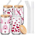 Vasos De Vidrio Silifine 473 ml Con Tapas Y Pajillas