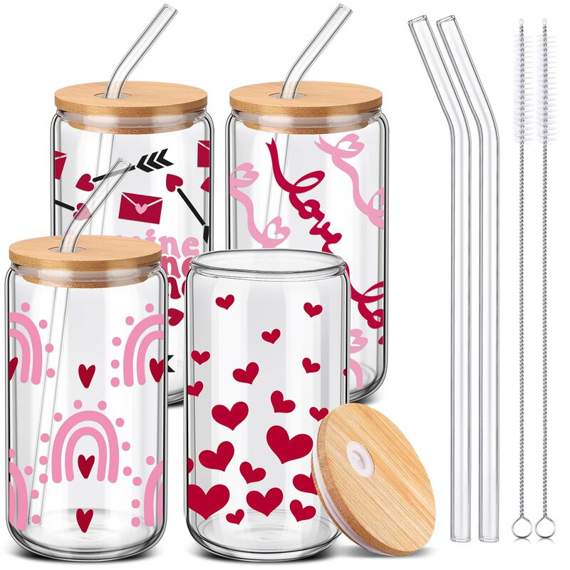 Vasos De Vidrio Silifine 473 ml Con Tapas Y Paj... image number null