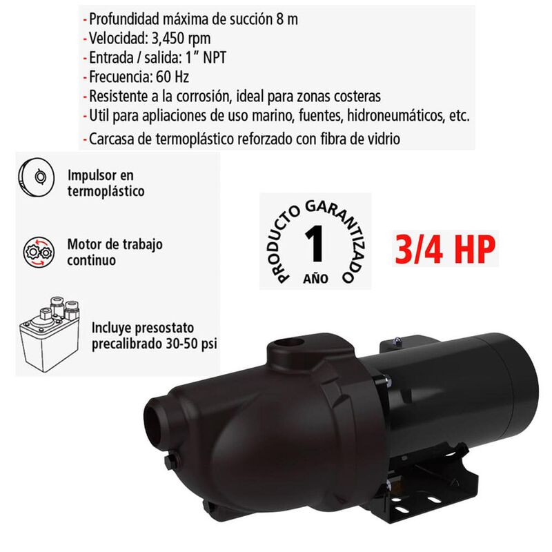 Bomba Hidr&aacute;ulica Iusa 3/4 Hp, Tipo Jet, Termopl... image number null