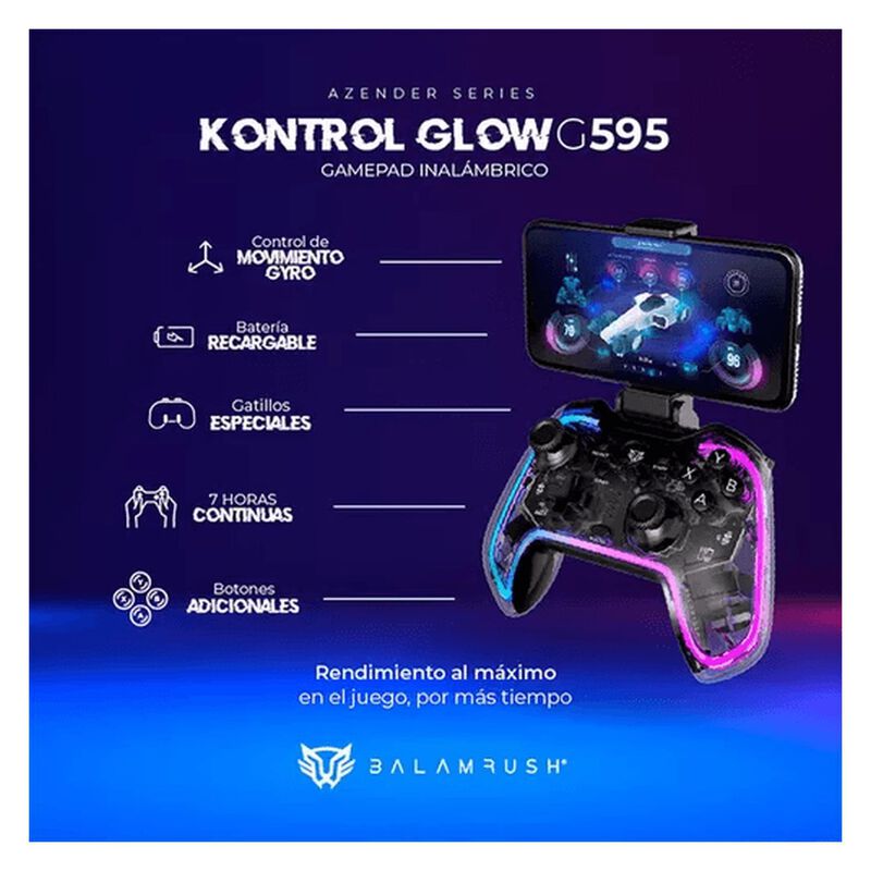 Control Inal&aacute;mbrico Balam Rush Gamer Glow G595 ... image number null