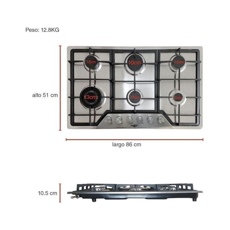 Parrilla Gas 6 Quemadores Empotrable Acero Inox... image number null