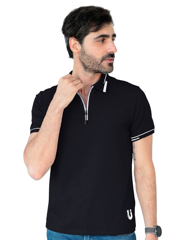 Playera Hombre Premium Cuello Con Cierre Negro ... image number null