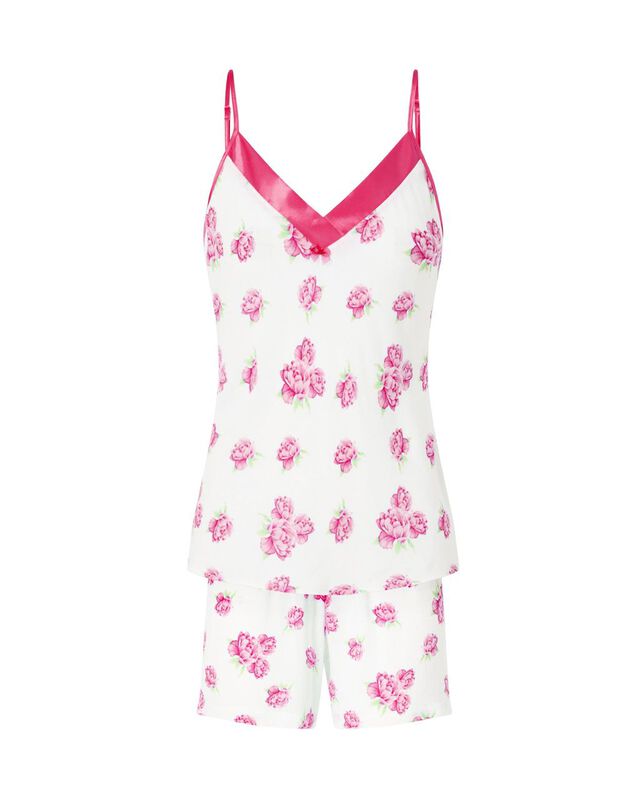 Pijama Corto de Flores con Tirantes Fucsia image number null