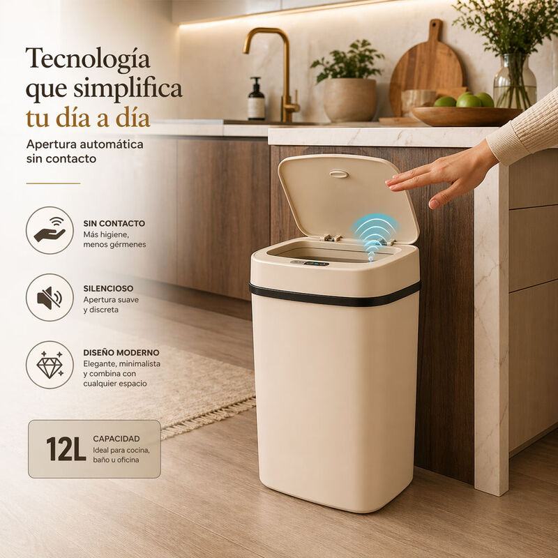 Bote Autom&aacute;tico con Sensor 12L Color Marfil ABS... image number null