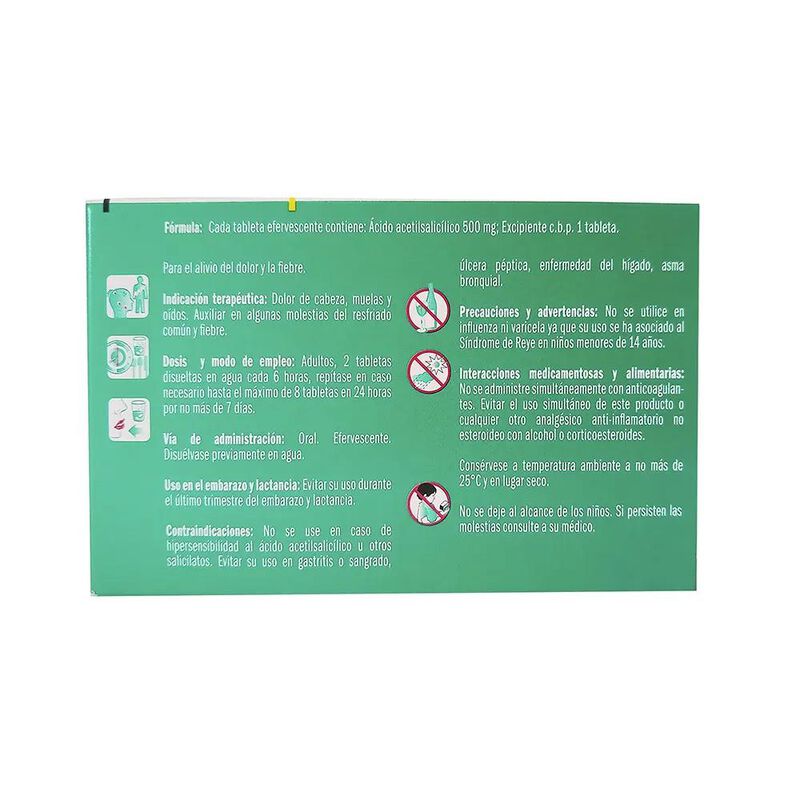 Aspirina Efervescente 500 Mg 12 Tableta(s) image number null