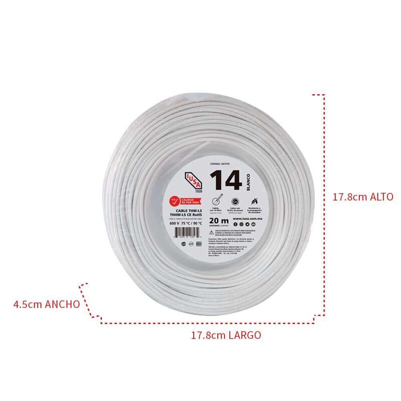 Cable Thhw-ls Rohs Calibre 14 Awg Blanco 20m image number null