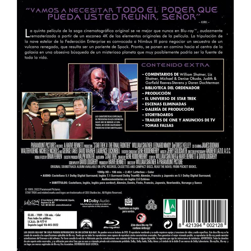 Star Trek V: La &Uacute;ltima Frontera (Blu-ray) [Blu-... image number null