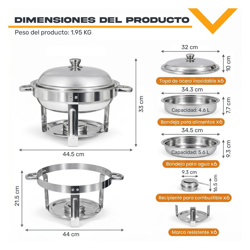 Bufetera Redonda 4.6l Kit 6pz Cacerola Vapor Ac... image number null