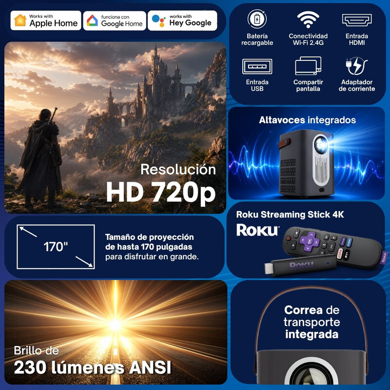Proyector Port&aacute;til Daewoo Cinemafx Phb-709 Roku... image number null