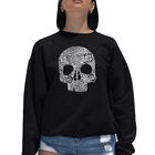 Sudadera De Cuello Redondo Word Art Para Mujer - Calavera Floral - Negro