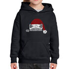 Sudadera Con Capucha Word Art Para Ni&ntilde;a - Gato Navide&ntilde;o Asom&aacute;ndose - Negro