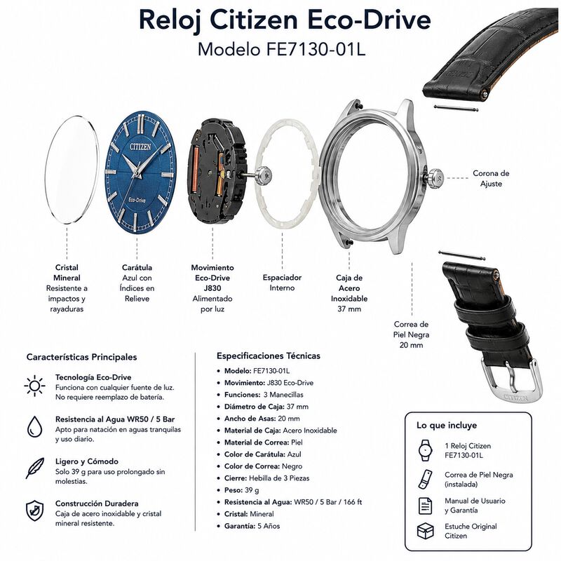 Reloj Citizen Rolan Fe7130-01l Eco-drive Para H... image number null