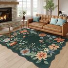 Alfombra Lahome Floral Green, 150 X 210 Cm, Ultrafina, Antideslizante