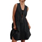 Vestido Mini Negro Fisoew con Escote en V y Panel de Malla