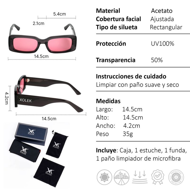 Lentes De Sol Xolek 109 Acetato Cr39 Rectangula... image number null