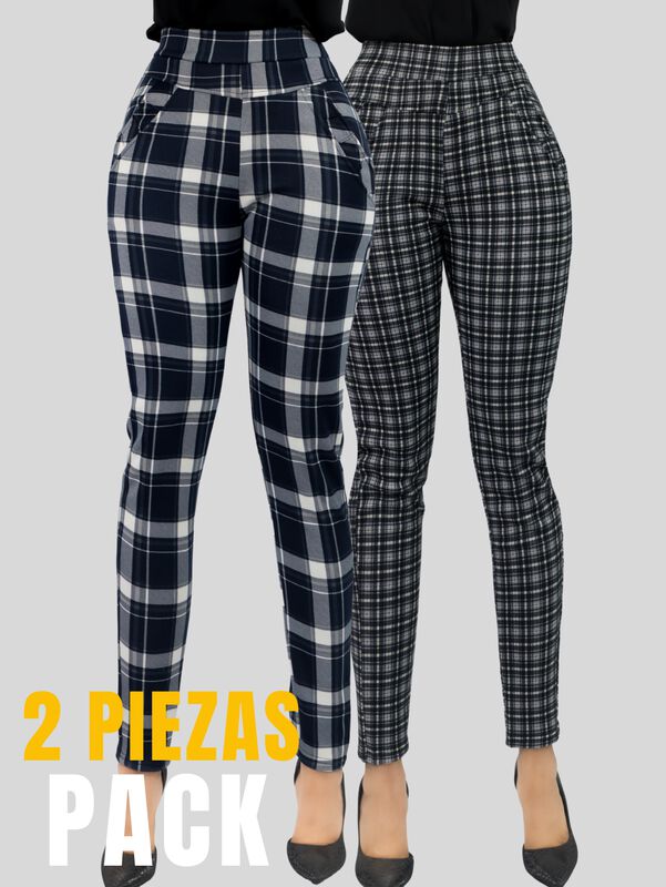 Set 2 Jeggins Mujer Legging Pantal&oacute;n A Cuadro L... image number null