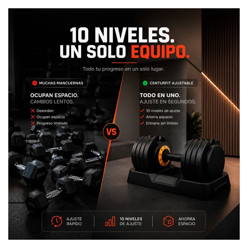 Mancuerna Pesa Ajustable 25kg 10 Ajustes Discos... image number null