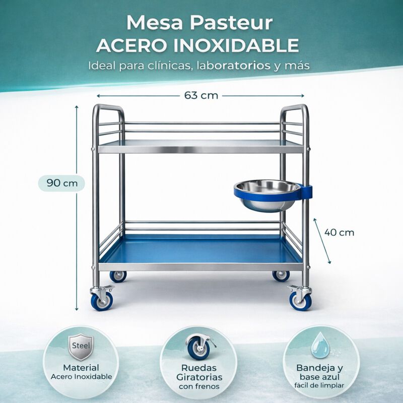Mesa Pasteur Acero Inoxidable Con Taz&oacute;n Lateral... image number null