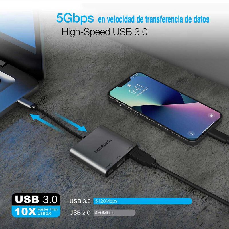 Cable Adaptador HUB NAZTECH USB-C HDMI para tel... image number null