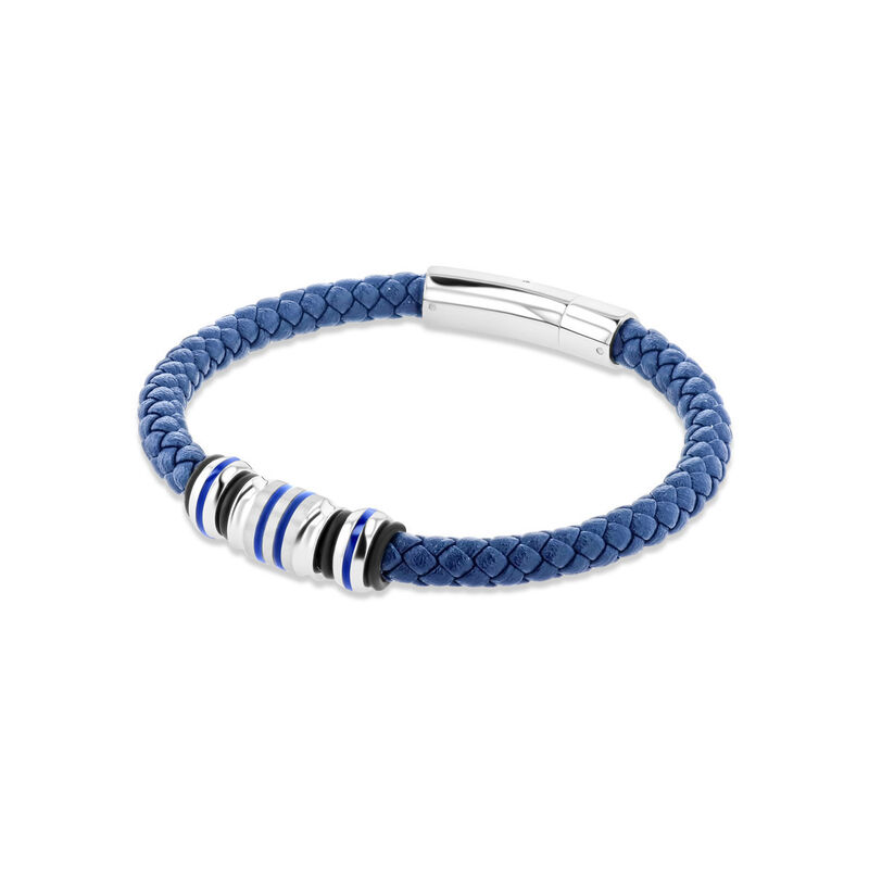 Pulsera De Acero Y Piel En Color Azul Para Caba... image number null