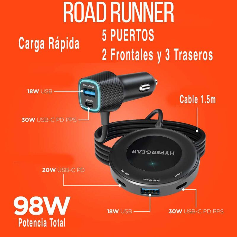 Cargador Auto Plug In Hypergear 98w Extension C... image number null