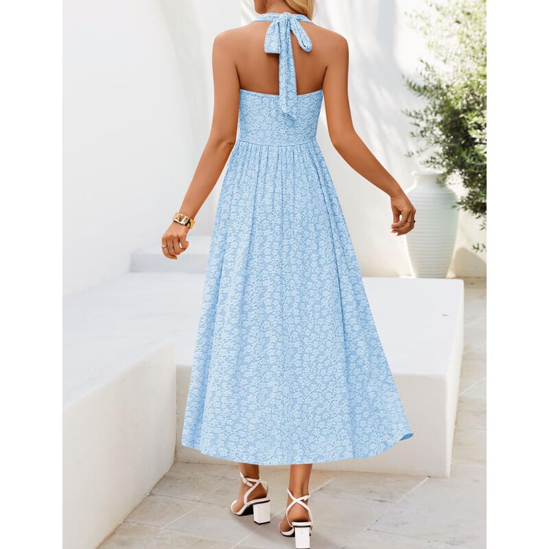 Vestido Zesica Maxi Floral Azul M Sin Mangas image number null