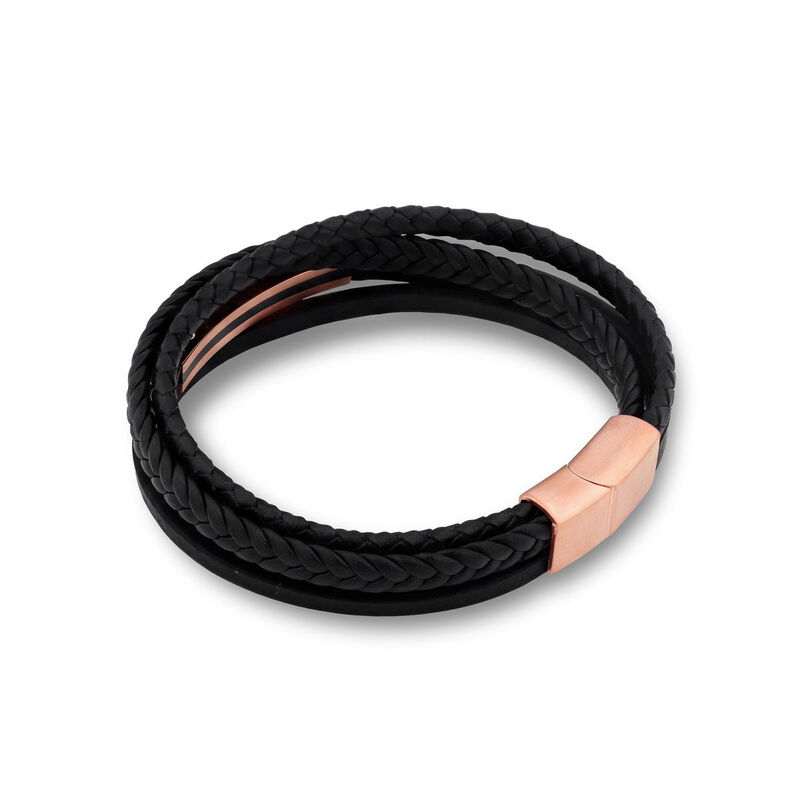 Pulsera De Acero En Color Negro Y Rosa Con Piel... image number null