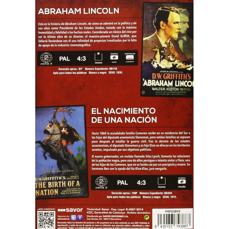 Paquete de D. W. Griffith: Abraham Lincoln y El... image number null