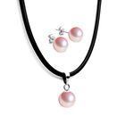 Collar y Aretes de Mujer Caucho, Plata .925 Perlas de Cristal Zvezda